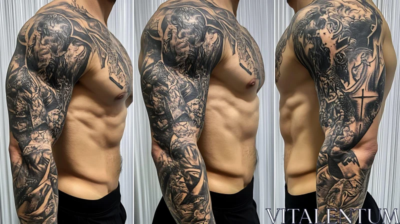 Black and Gray Tattoo Sleeve Designs AI Image