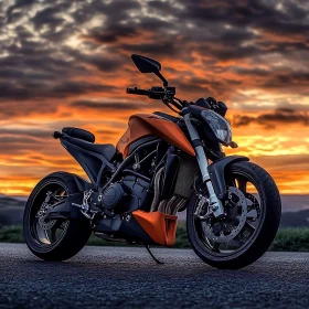 Orange Motorcycle Against Sunset Sky