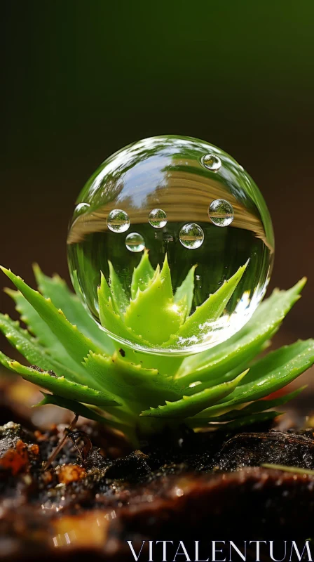 Aloe Plant with Water Droplet: A Playful Interaction of Nature and Eco-Architecture AI Image