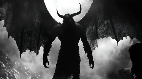 Winged Demon Silhouette in Darkness