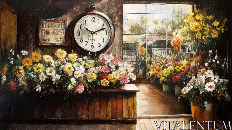 AI ART Floral Still Life with Clock