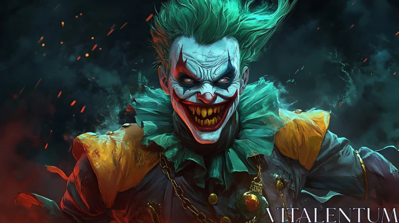 Evil Clown with Fiery Background AI Image