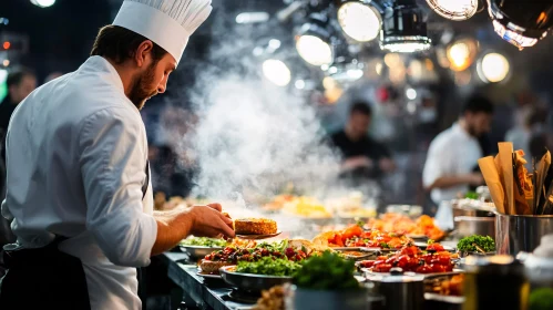 Master Chef in Action: Culinary Creations in a Busy Kitchen