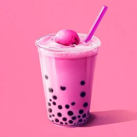 Pink Boba Drink in Clear Cup