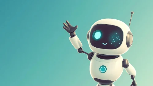 Charming Robot Illustration on Teal Background