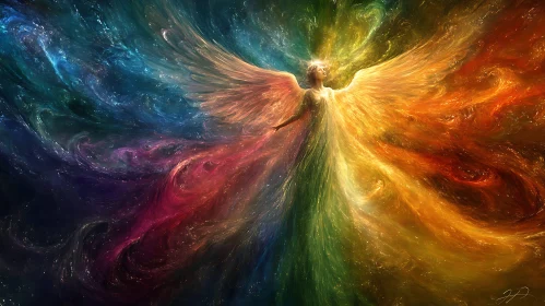 Radiant Angel with Colorful Wings Art