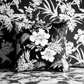 Monochrome Floral Home Decor Pillow