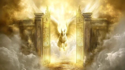 Mythical Griffin at the Gates of Paradise