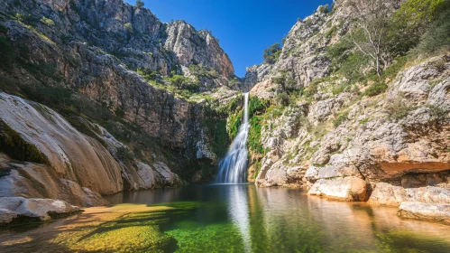 Majestic Waterfall in a Rocky Landscape