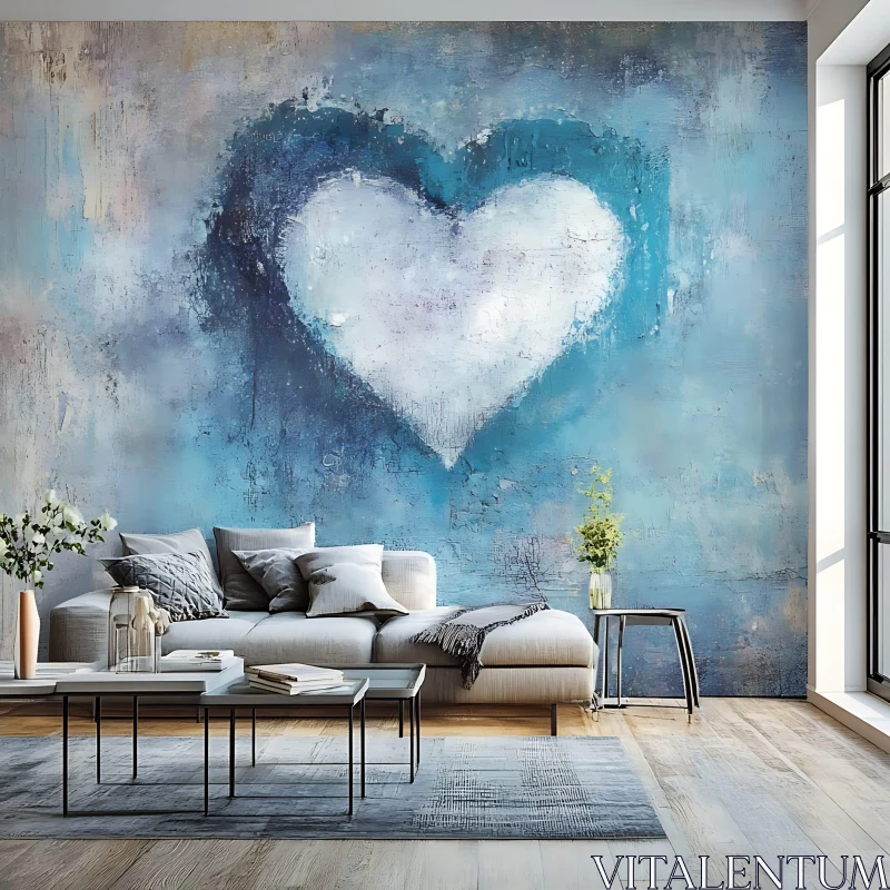 AI ART Blue Heart Painting Home Decor