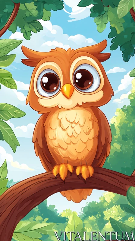 Cute Owl with Big Eyes in Nature AI Image