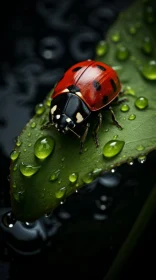Ladybug on Leaf with Dew - A Fauvist Wildlife Portrait