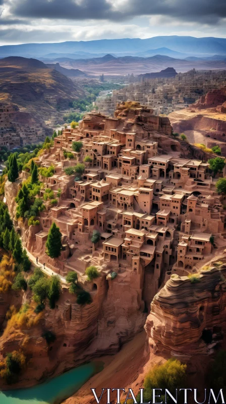 Magnificent Mountain Village in Morocco with Sculptural Architecture AI Image