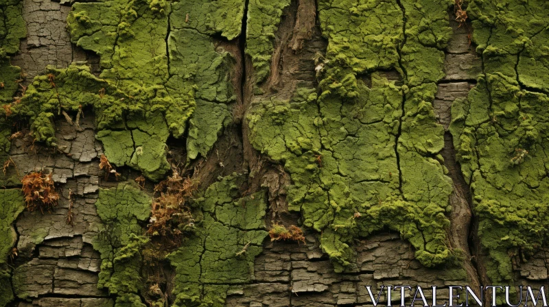 Nature's Detail: Mossy Tree Bark Embodying Environmental Awareness AI Image