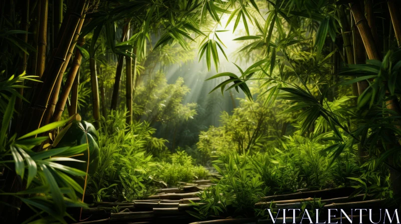AI ART Sunlit Bamboo Forest - Nature's Majestic Beauty