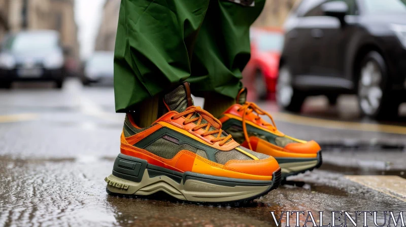 Trendy Orange and Green Sneakers - Fashionable Footwear AI Image