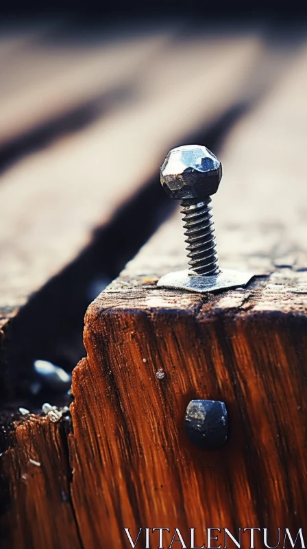 AI ART Weathered Bolt on Wood - An Exploration of Urban Industrial Art