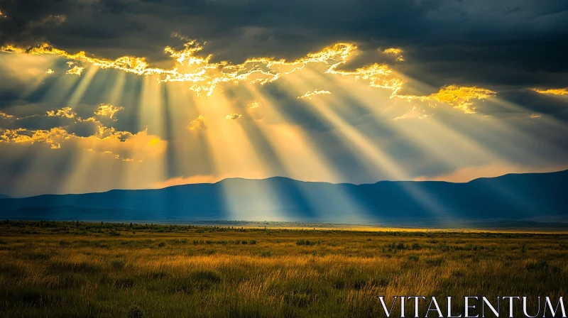 AI ART Sunset Sunrays Illuminating Grassland