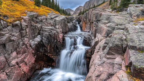 Majestic Rocky Canyon Waterfall AI Image