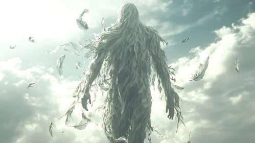 Surreal Feather Being in Sky