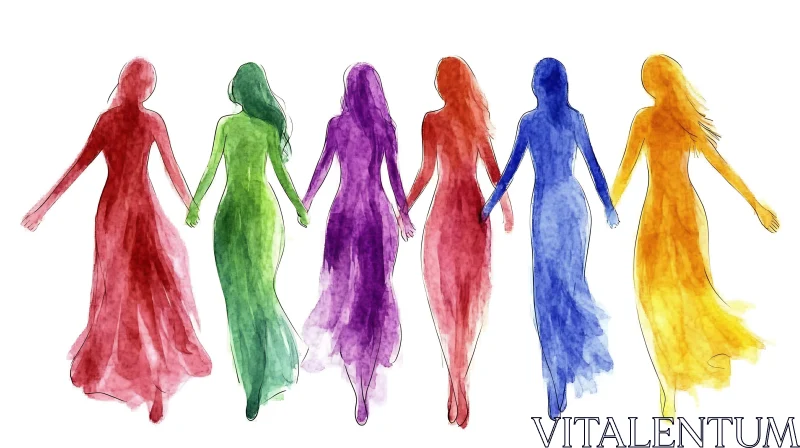 Rainbow Women Holding Hands Artwork AI Image