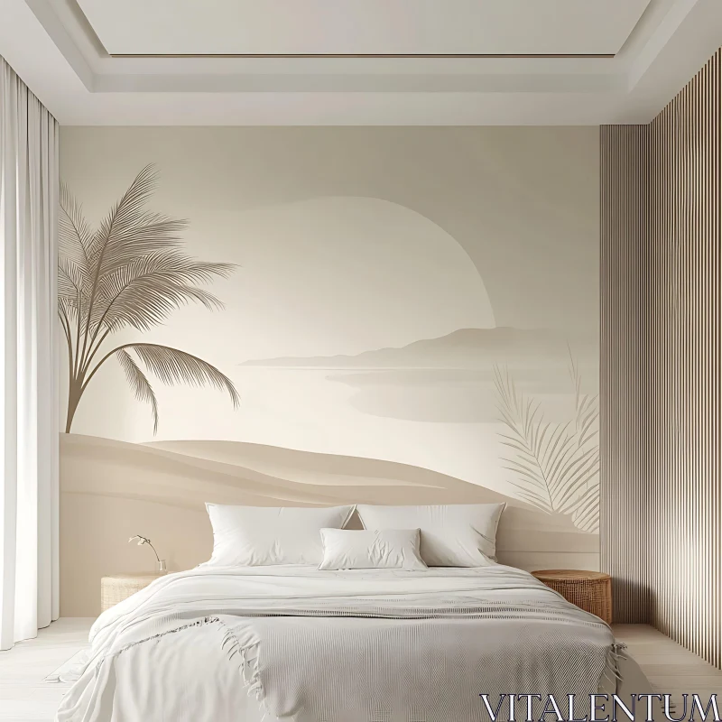 AI ART Serene Bedroom with Beach Mural