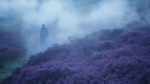 Misty Lavender Landscape with Solitary Walker