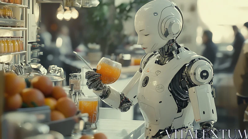 AI ART Futuristic Robot Preparing Orange Juice