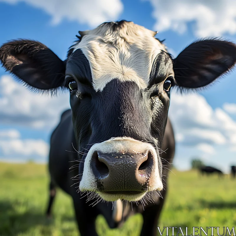 Close-up of Dairy Cow in Green Field AI Image