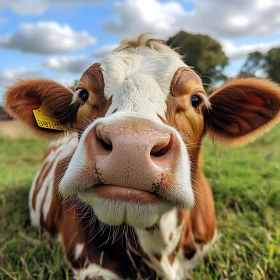 Close-Up of a Brown and White Cow