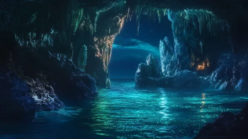 Mystical Cave Illuminated by Azure Glow