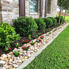 Picturesque Garden Border with Stone and Flora