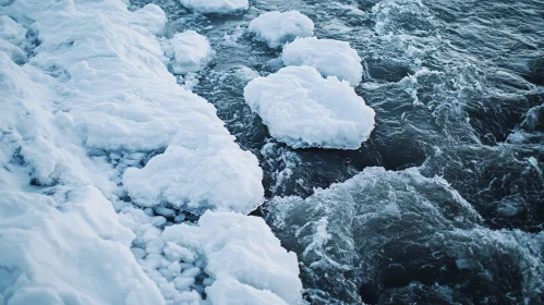 Winter Wonderland: Snow and Ice Against a Flowing Waterbody