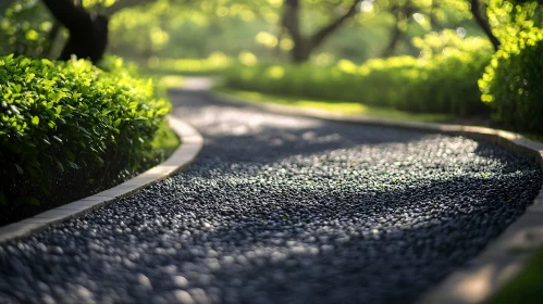 Curved Pebble Path in a Serene Garden