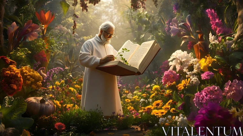 Enchanted Reader in Blossoming Garden AI Image