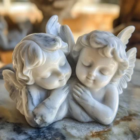 Two Marble Angels Cherubs Statue