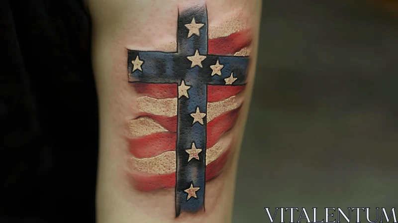 Cross and American Flag Tattoo AI Image