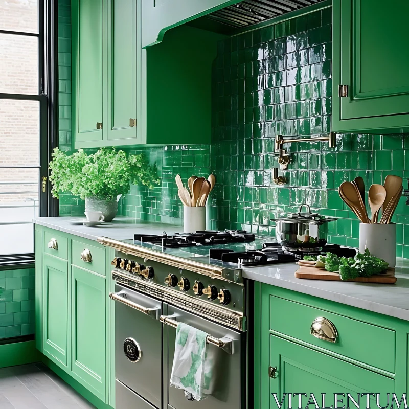 AI ART Stylish Green Kitchen Interior Design