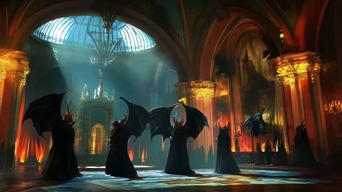 Winged Figures in Gothic Setting