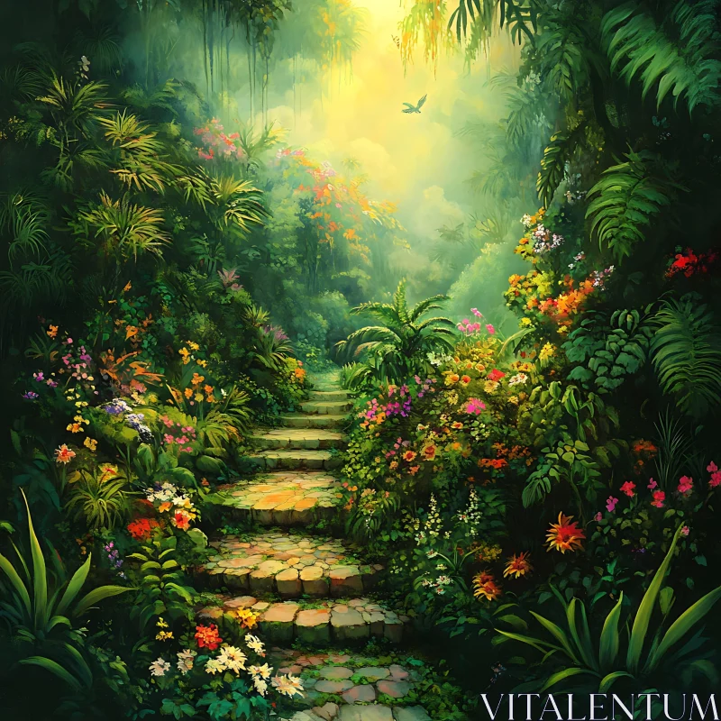 Lush Jungle Stairway AI Image