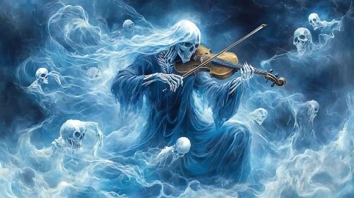 Ethereal Violinist: A Haunting Composition in Blue