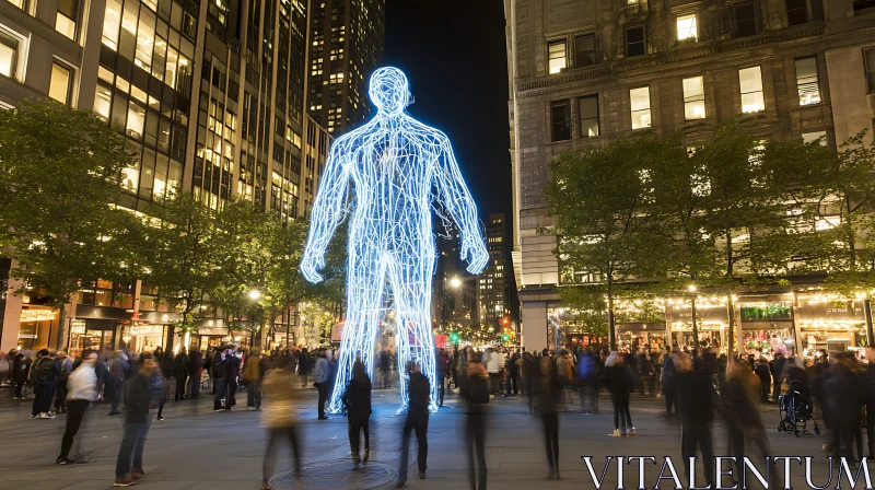 AI ART Glowing Man Sculpture at Night