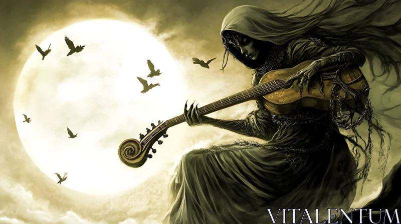 Moonlit Lute Player: A Gothic Composition AI Image