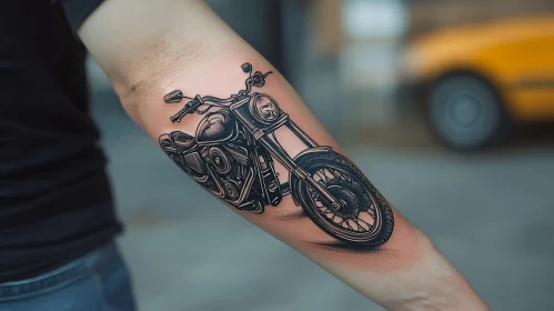 Grayscale Motorcycle Tattoo on Arm