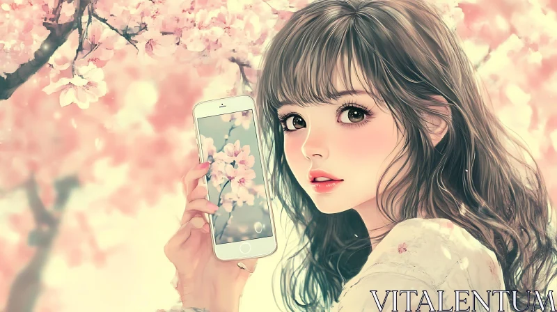 Blossom Phone Anime Portrait AI Image