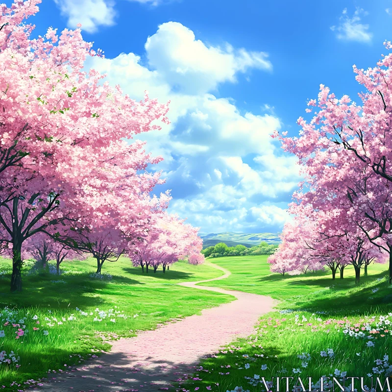 AI ART Cherry Blossom Path in Spring