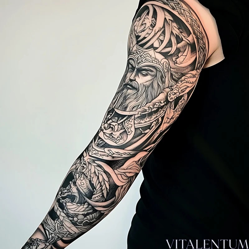 Detailed Sleeve Mythical Character Tattoo AI Image