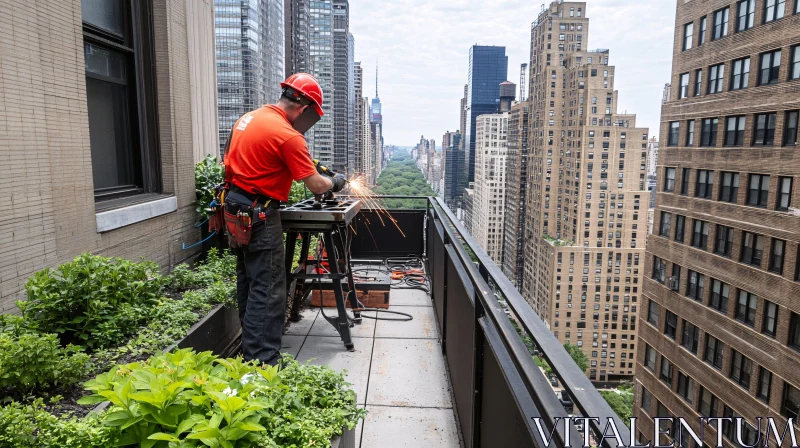 Rooftop Metalwork in the City AI Image