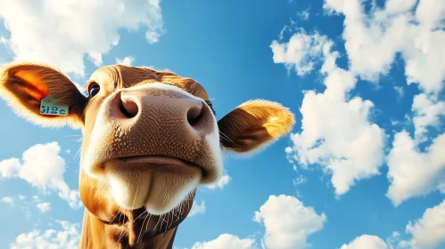 Close-up of Cow Face with Sky