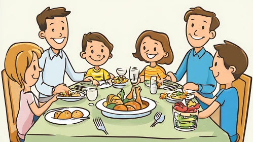 Cartoon Family Dinner Illustration